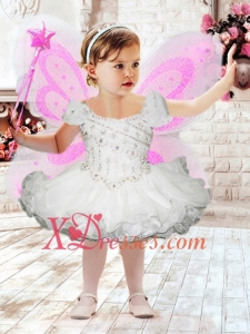2020 Lovely White Square Organza Mini-length Little Girl Dress