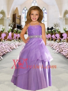 2020 Romantic Beading and Ruching Floor-length Flower Girl Dress with Spaghetti Straps