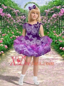 Fashionable Ball Gown Bateau Mini-length Appliques Purple Little Girl Dress