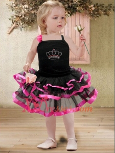Modest Ball Gown Straps Tea-length Beading Black Little Girl Dress