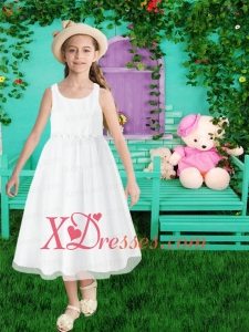 Simple A-Line Beading Tea-length Chiffon Flower Girl Dress for 2020