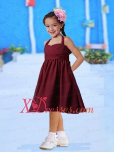 2020 Decent Burgundy Empire Chiffon Ruching Flower Girl Dress with Halter