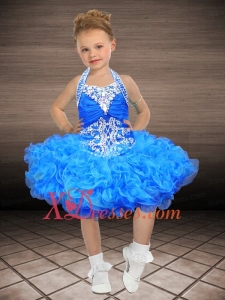 2020 Fashionable Halter Ball Gown Royal Blue Little Girl Dress with Beading
