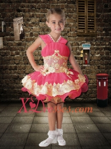 Fashionable A-Line Straps Mini-length Appliques Red Little Girl Dress