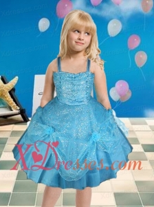 Pretty Ball Gown Straps Knee-length Little Girl Dress in Aque Blue