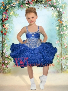2020 Pretty Ball Gown Beading and Ruffles Knee-length Little Girl Dress with Straps
