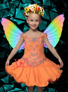 2020 Luxurious Knee-length Beading and Ruffles Orange Little Girl Dress with Off the Shoulder
