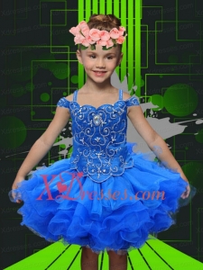 Elegant Ball Gown Spaghetti Straps Knee-length Beading Royal Blue Flower Girl Dress