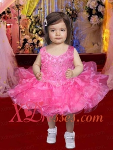 Sweet Ball Gown Straps Knee-length Beading Hot Pink Little Girl Dress