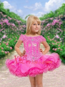 2020 Scoop Mini-length Beading Pretty Little Girl Dress in Rose Pink