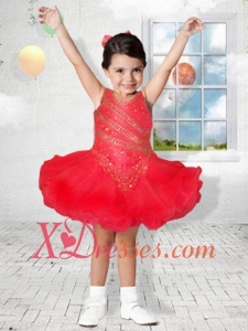 2020 Scoop Mini-length Beading Pretty Red Little Girl Dress