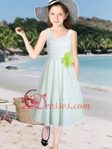 Chiffon Straps Ruching Knee-length Hand Made Flower Flower Girl Dresses