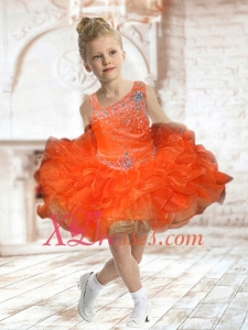 Cute Asymmetrical Beading and Ruffles 2020 Orange Little Girl Dress