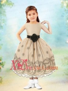 Perfect Ball Gown Scoop Tea-length Champagne Flower Girl Dresses