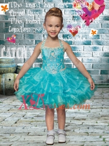 Short Beading and Ruffles Lace-up Little Girl Dress with Halter