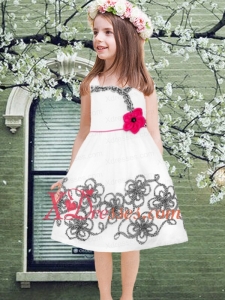 White Straps A-Line Knee-length Appliques Flower Girl Dresses