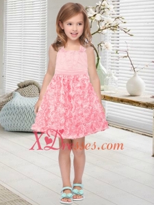 2020 Pink A-Line Halter Cute Flower Girl Dress with Rolling Flowers