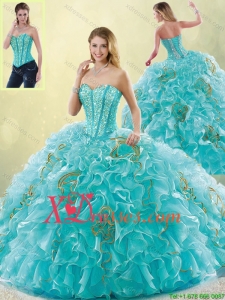 Detachable Luxurious Brush Train Sweetheart Quinceanera Dresses in Aqua Blue
