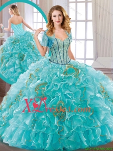 New Arrivals Aqua Blue Sweet Unique 16 Dresses with Beading and Ruffles