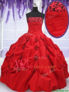 Affordable Luxurious Strapless Applique and Bubble Red Quinceanera Dress in Taffeta