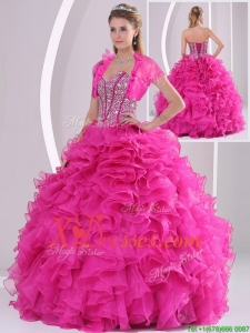 Perfect Ruffles and Beading Fuchsia Lovely Quinceanera Dresses