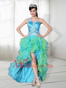 Beautiful One Shoulder Beading High Low 2021 Prom Dress in Multi Color