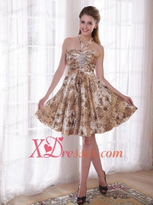 2021 Sexy Princess Halter Knee Length Print Cocktail Dress with Beading