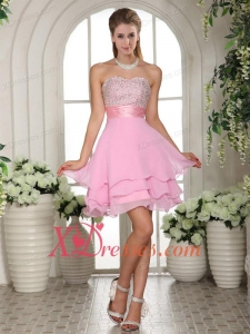 2021 Sweetheart Beading Baby Pink Pretty Prom Dress with Sashes