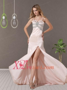 Gorgeous Baby Pink Empire Spaghetti Straps Brush Train 2021 Prom Dress