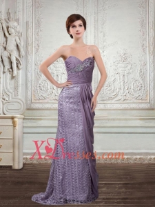 Column Sweetheart Special Fabric and Chiffon Prom Dress with Beading and Brush Train