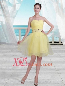 Yellow Princess Sweetheart Short Prom Dress with Beading and Ruching