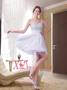 2020 Straps Beading Chiffon Mini Length Prom Dress in White