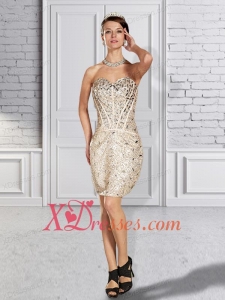 Column Sweetheart Short Sequin and Beading Prom Dress in Champagne