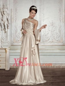 One Shoulder Empire Champagne Prom Dress with Beading