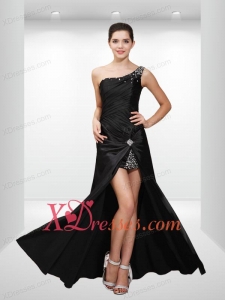 Graceful Beading and Ruching Empire High Low Prom Dress in Black for 2020