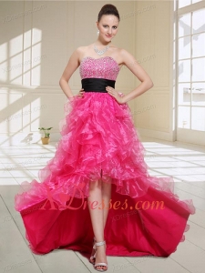 Natural High Low Sweetheart Beading and Ruffles Prom Dress in Hot Pink
