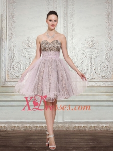 2020 Leopard and Organza Baby Pink Sleeveless Sweetheart Prom Dress