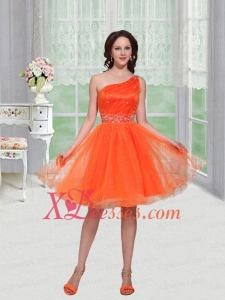 Gorgeous Orange One Shoulder Beading Organza Homecoming Dress