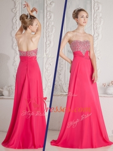 Cheap Cheap Empire Sweetheart Beading Prom Dresses in Coral Red