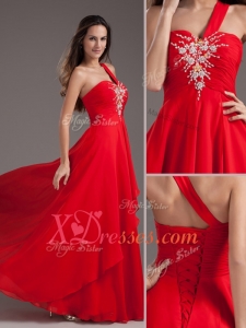 Cheap Cheap Empire One Shoulder Red Prom Dress with Beading