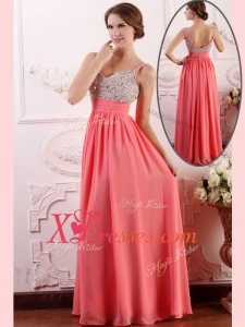 Cheap Most Popular Empire Straps Watermelon Prom Dress for Celebrity