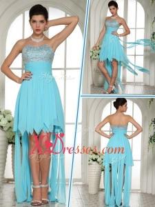 Cheap Most Popular Sweetheart High Low Beading and Paillette Prom Dress in Aqua Blue