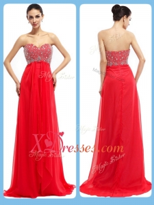 Cheap Most Popular Sweetheart Brush Train Beading Prom Dresses in Red