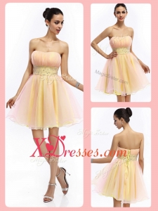 Cheap Most Popular Short Strapless Lace Up Prom Dresses with Beading and Ruching