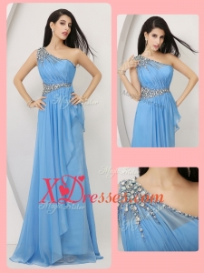 Cheap New Style Empire One Shoulder Prom Dresses with Beading and Ruching