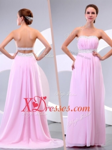 Cheap Sweet New Style Brush Train Beading Prom Dress
