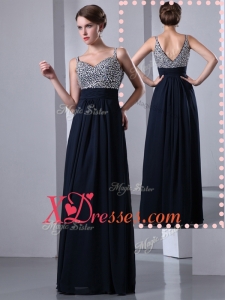 Cheap New Style Empire Straps Side Zipper Beading Prom Dresses in Black