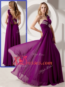 Cheap New Style One Shoulder Hand Made Flowers Prom Dresses with Beading