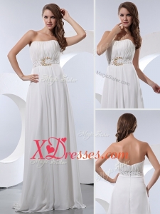 Cheap New Style Empire Strapless Beading Prom Dresses in White
