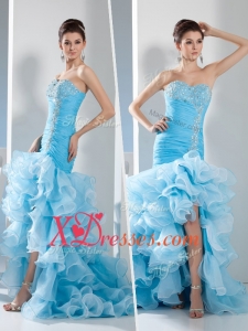 Cheap New Style Mermaid Sweetheart Ruffled Layers Prom Dress in Aqua Blue